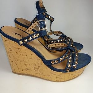 Charming Charlie Studded Denim Wedge 7